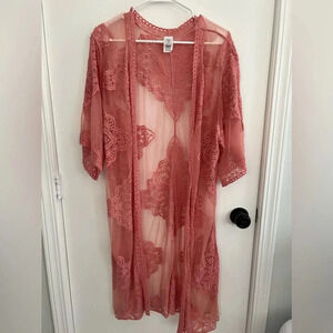 YarnEmbroidered Lightweight Cotton Summer Kimono Beach Coverup - Size L / XL
